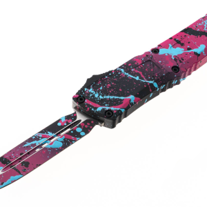 Microtech 1142-1BKPKLBSPLS Combat Troodon Black/ Pink Light Blue Splatter