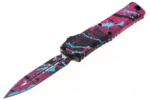Microtech 1142-1BKPKLBSPLS Combat Troodon Black/ Pink Light Blue Splatter