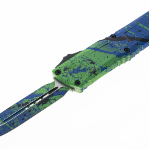 Microtech 1142-1GMPWBKSPLS Combat Troodon Green Mamba/ PW Blue Light Blue Splatter